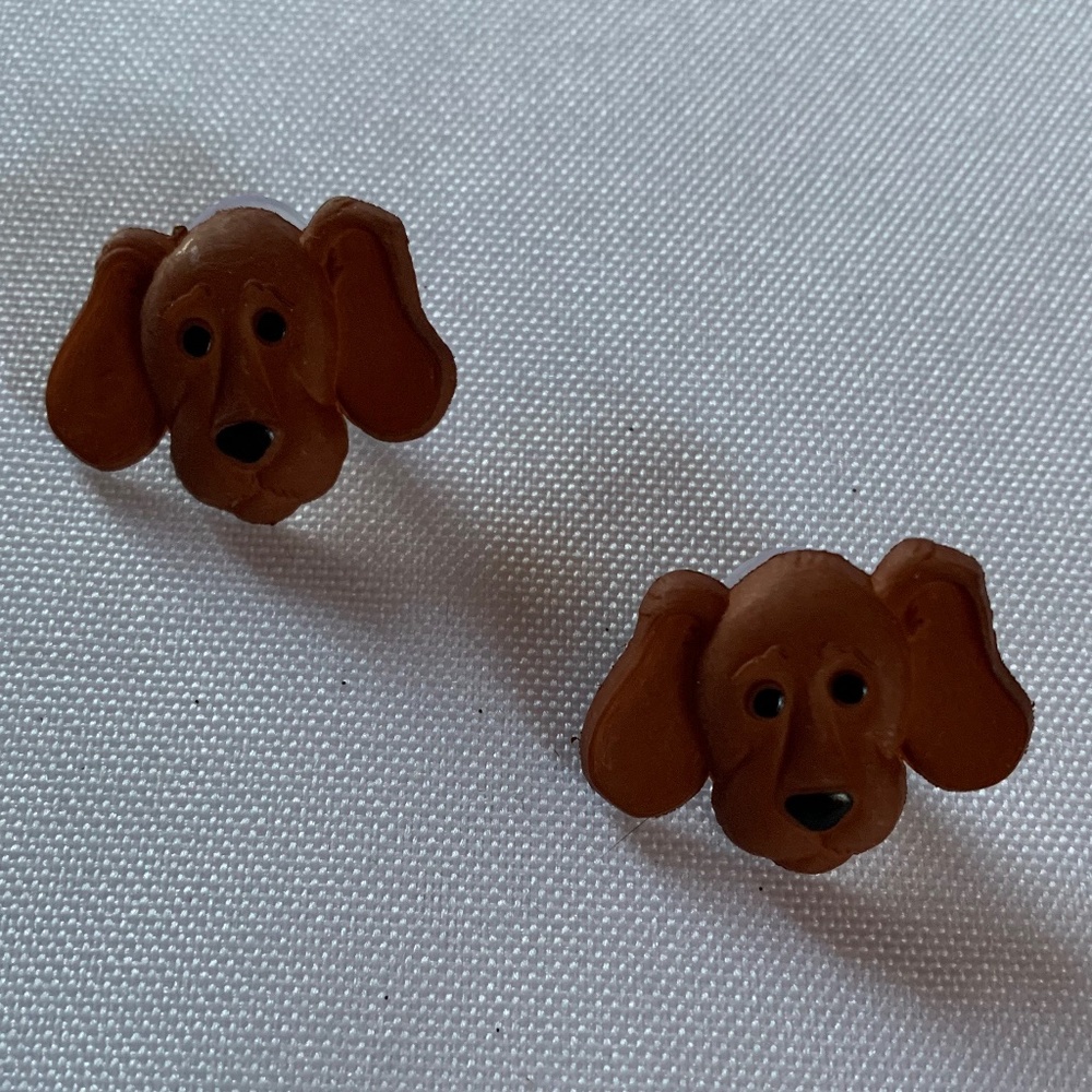 NWT. Handmade Dark Brown Tan Dog Face Pierced Earrings!